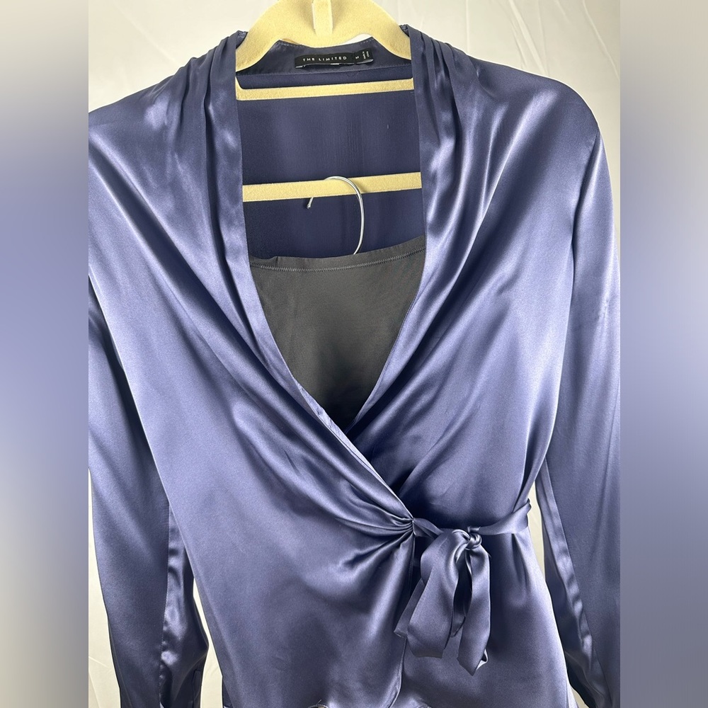 3 Pc Outfit Set Blue Silk Wrap Top Tank Mid Length Paisley Skirt Med(6) Limited - Picture 2 of 8
